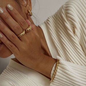 Croissant Dome Gold Hoop Stud Earrings